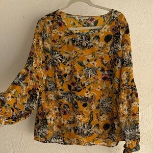 Rose & Olive Mustard Floral Scoop-Neck Blouse